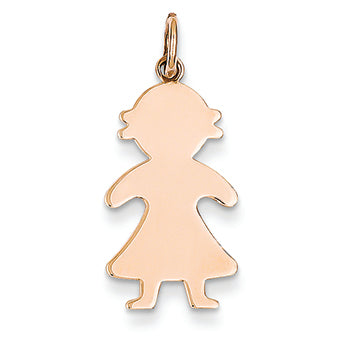 14K Gold Rose Gold Solid Polished Engravable Girl Charm