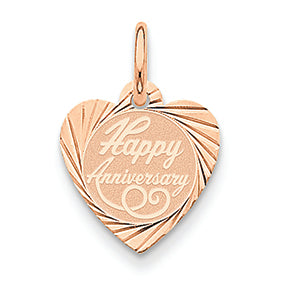 14K Gold Rose Gold Happy Anniversary Heart Disc Charm