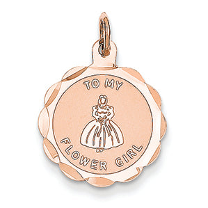 14K Gold Rose Gold Flower Girl Disc Charm