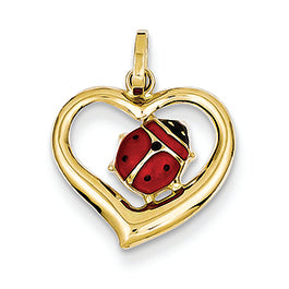 14K Gold Enameled Ladybug in Heart Charm