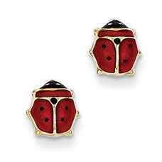 14K Gold Enameled Ladybug Post Earrings
