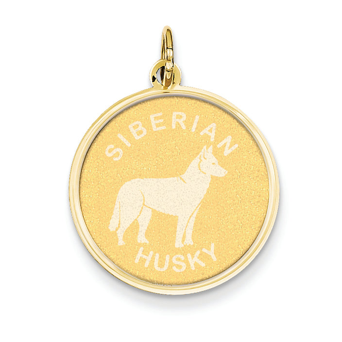 14K Gold Siberian Husky Disc Charm