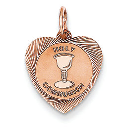 14K Gold Rose Gold Holy Communion Heart Charm