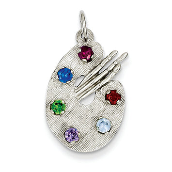 14K White Gold Artist Palet with CZ Stones Charm