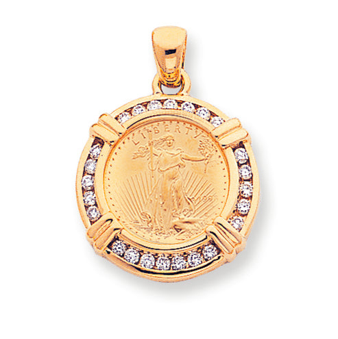 0.9 Carat 14K Gold Diamond coin bezel pendant