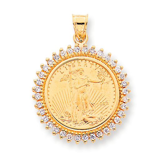 1 Carat 14K Gold Diamond coin bezel pendant