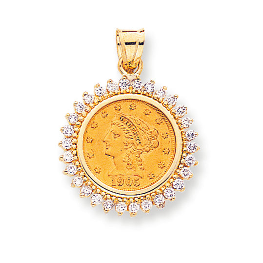 1.1 Carat 14K Gold Diamond coin bezel pendant