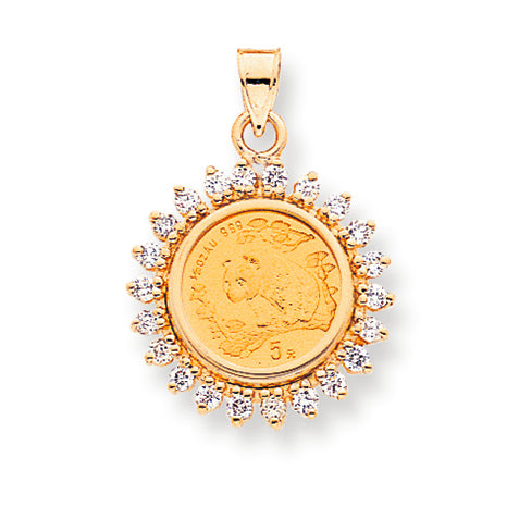 0.8 Carat 14K Gold Diamond coin bezel pendant