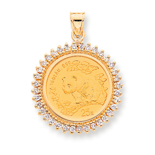 1 Carat 14K Gold Diamond coin bezel pendant