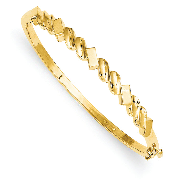 14K Gold 5.3mm Fancy Casted Hinged Bangle Bracelet
