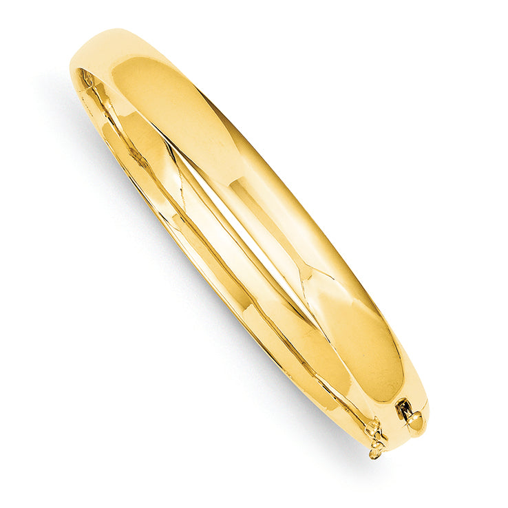 14K Gold 7.7mm Polished Solid Hinged Bangle Bracelet