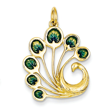 14K Gold Enameled Peacock Pendant