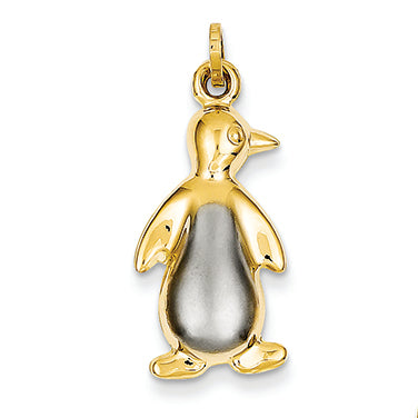 14K Gold Rhodium Penguin Charm