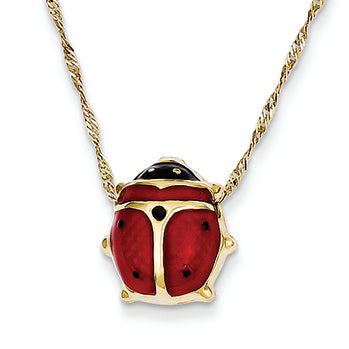 14K Gold  Enameled Ladybug Necklace