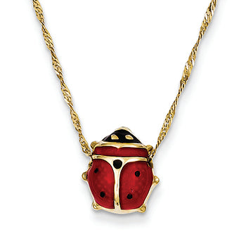 14K Gold  Enameled Ladybug Necklace