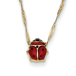 14K Gold  Enameled Ladybug Necklace