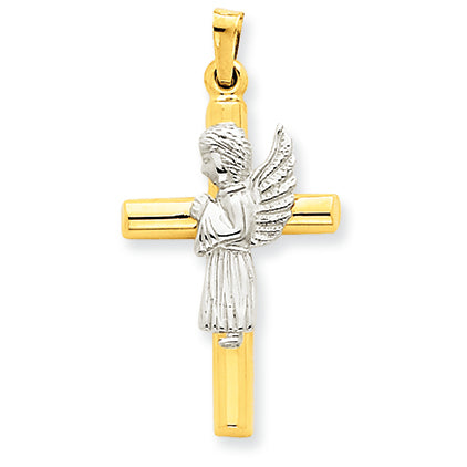 14K Gold Angel & Cross Pendant