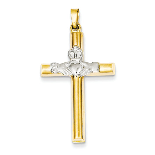 14K Gold Two-tone Claddagh Cross Pendant