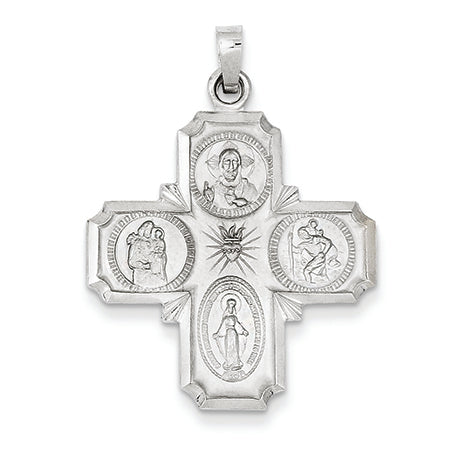 14K White Gold Four Way Medal Pendant