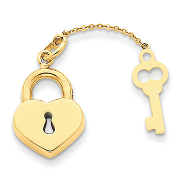 14K Gold Heart with Key Charm