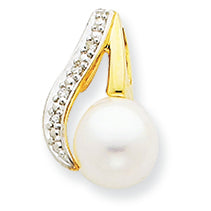 14K Gold and Rhodium Diamond Pearl Pendant