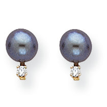 14K Gold 5.5mm Black Pearl Diamond earring