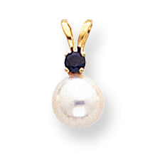 14K Gold 6mm White Cultured Pearl & .10ct. Sapphire Pendant
