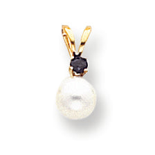 14K Gold 5mm White Cultured Pearl & Sapphire Pendant