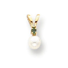 14K Gold 4mm White Cultured Pearl & .03ct. Emerald Pendant