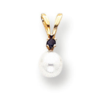 14K Gold 4mm White Cultured Pearl & Sapphire Pendant