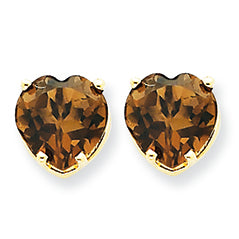 3.4 Carat 14K Gold 8mm Heart Smokey Quartz Earring