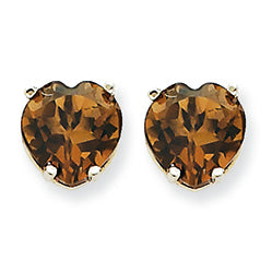 3.4 Carat 14K Goldw 8mm Heart Smokey Quartz Earring