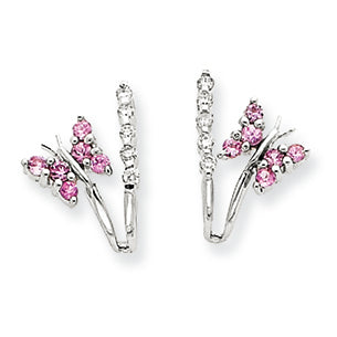 0.4 Carat 14K White Gold Diamond & Pink Sapphire Butterfly Earrings