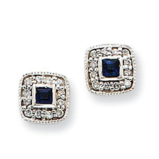 0.3 Carat 14K White Gold Diamond & Sapphire Earrings