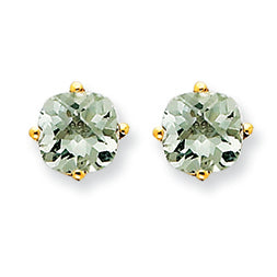 1.7 Carat 14K Gold 6mm Cushion Green Amethyst Earring