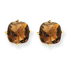 1.8 Carat 14K Gold 6mm Cushion Smokey Quartz Earring