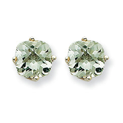 1.9 Carat 14K Goldw 6mm Cushion Green Amethyst Earring
