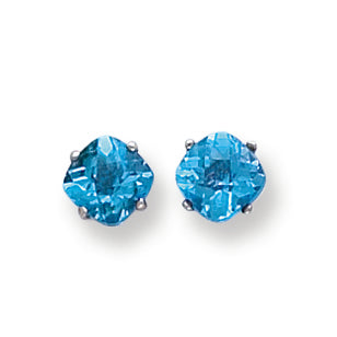 2.2 Carat 14K White Gold 6x6mm Cushion Blue Topaz Checker earring