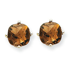 1.9 Carat 14K Goldw 6mm Cushion Smokey Quartz Earring