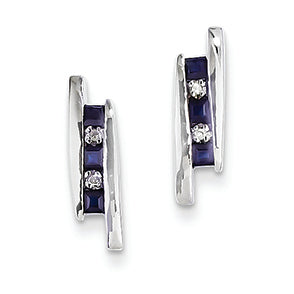 0.5 Carat 14K White Gold Diamond and Sapphire Earrings
