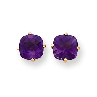 3.4 Carat 14K Gold 7x7mm Cushion Amethyst Checker earring