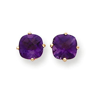 3.4 Carat 14K Gold 7x7mm Cushion Amethyst Checker earring