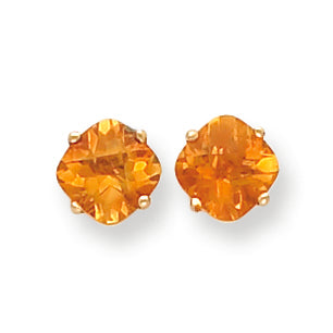 2.7 Carat 14K Gold 7x7mm Cushion Citrine Checker earring