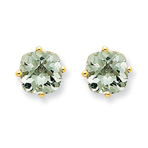 2.8 Carat 14K Gold 7mm Cushion Green Amethyst Earring