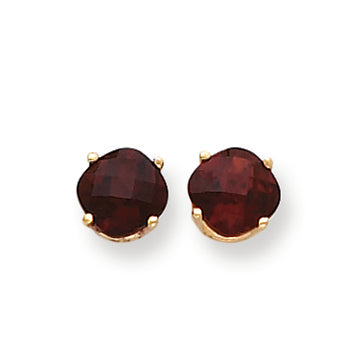 3.9 Carat 14K Gold 7x7mm Cushion Garnet Checker earring