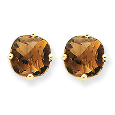 3 Carat 14K Gold 7mm Cushion Smokey Quartz Earring
