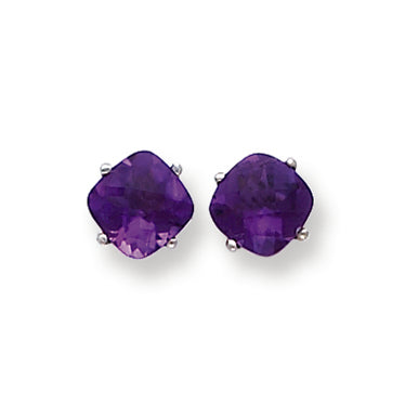 3.4 Carat 14K White Gold 7x7mm Cushion Amethyst Checker earring