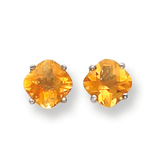 2.7 Carat 14K White Gold 7x7mm Cushion Citrine Checker earring