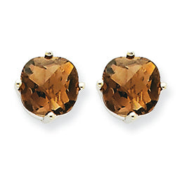 3 Carat 14K Goldw 7mm Cushion Smokey Quartz Earring