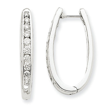 0.8 Carat 14K White Gold Diamond Oval Hoop Earrings